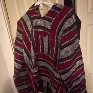 Striped Red and Gray Poncho insulated size medium